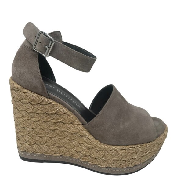 Stuart Weitzman Soho Jute Gal Platform Espadrille Topo Taupe Suede Leather 6.5 - Picture 1 of 14